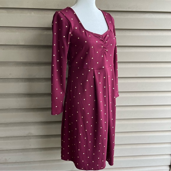 •Old Navy• NWOT Maroon Polka Dot Fit & Flare Knit Dress - Size Small - Picture 4 of 7
